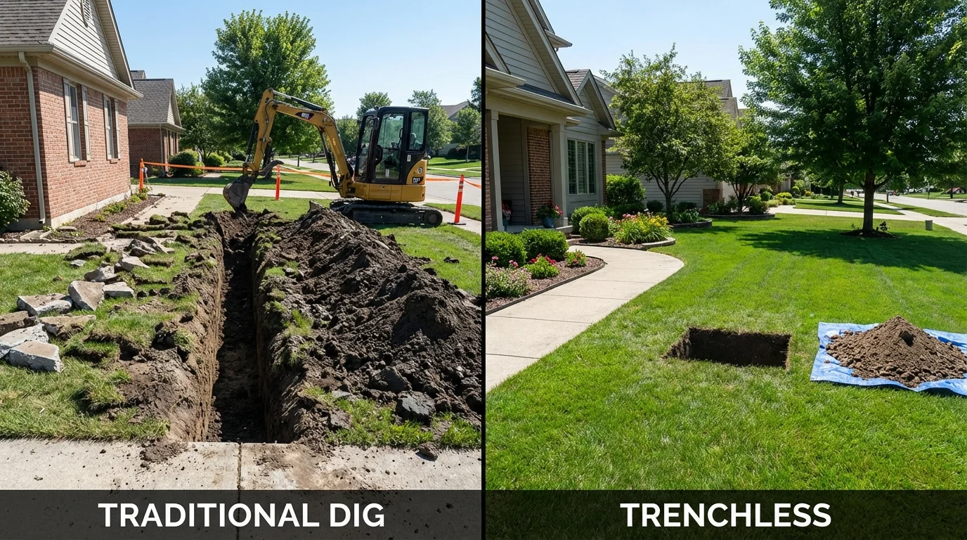 Trenchless sewer repair with minimal yard damage versus traditional excavation in Phelan, CA